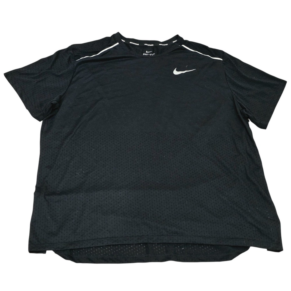 Nike Running Dri-FIT Shirt Mens XXL Black Mesh Reflective Swoosh Performance
